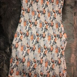 Ruffle Strap Ruched Drawstring Floral Dress